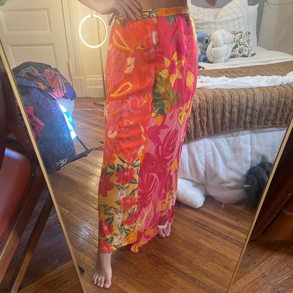 Anthropologie Bright Orange Floral skirt